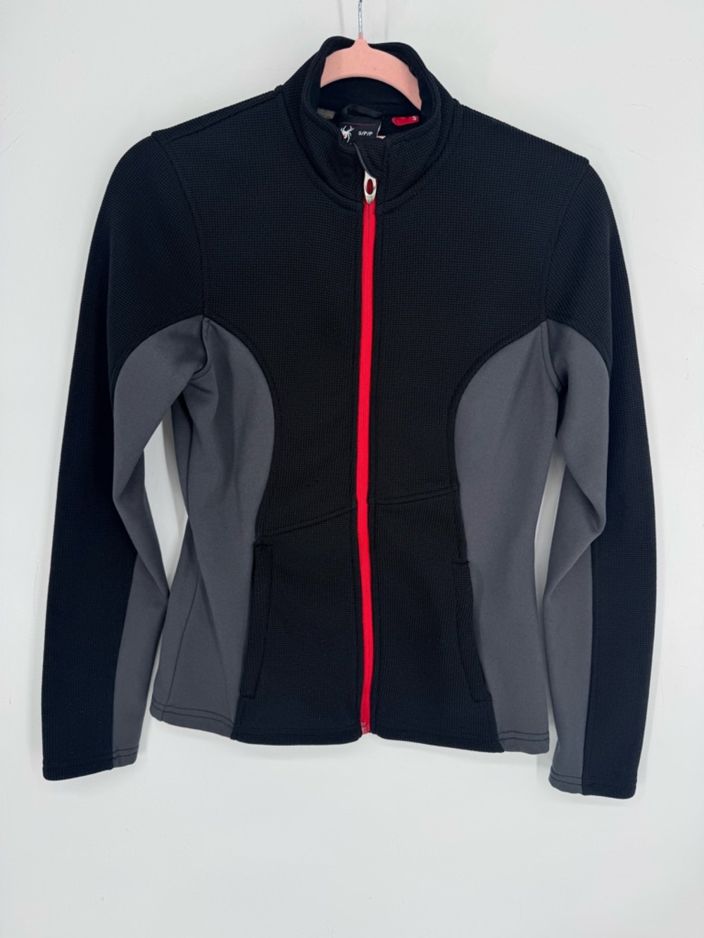 Spyder Womens Black & Gray Fitted Full Zip-Front Fleece Lined Jacket Size Small